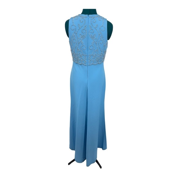 Marina Blue Beaded Sleeveless Overlay Gown In Sky NWOT - Picture 3 of 6